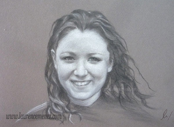 portrait aux pastels sur papier gris sur commande