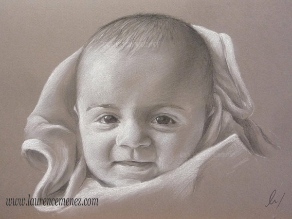 portrait aux pastels sur papier gris sur commande