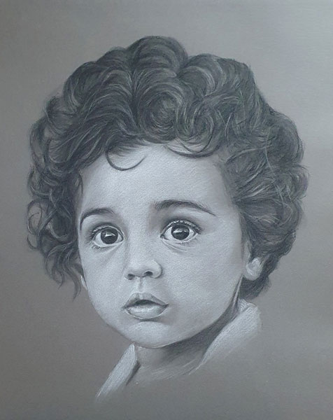 portrait aux pastels sur papier gris sur commande