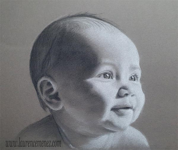 portrait aux pastels sur papier gris sur commande