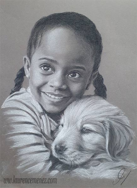 portrait aux pastels sur papier gris sur commande