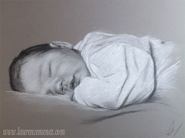 Retour aux portraits portrait aux pastels sur papier gris sur commande