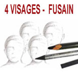 portrait de 4 visages au fusain sur commande