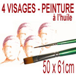 portrait de 4 visages 50x61cm en peinture à l'huile sur commande