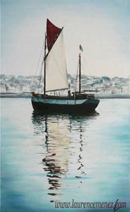 Bateau et reflet, peinture à l'huile sur toile, Laurence Menez Artiste-peintre