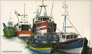 Port de pêche, peinture à l'huile sur toile, Laurence Menez Artiste-peintre