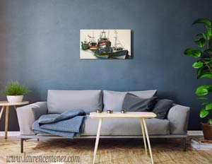 Port de pêche, peinture à l'huile sur toile, Laurence Menez Artiste-peintre