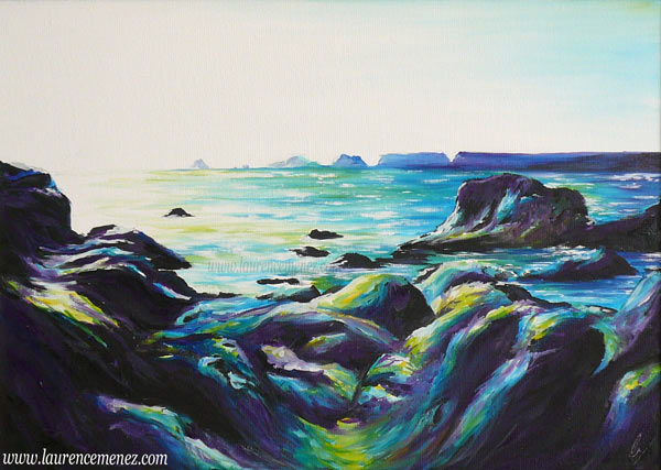 Mer et rochers, peinture à l'huile sur toile, Laurence Menez Artiste-peintre