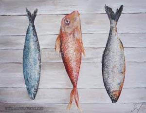 Poissons 1, peinture à l'huile sur toile, Laurence Menez Artiste-peintre