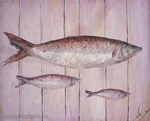 Poissons 2, peinture à l'huile sur toile, Laurence Menez Artiste-peintre