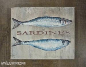 Sardines, peinture à l'huile sur toile, Laurence Menez Artiste-peintre