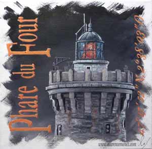 Phare du Four sur fond gris, peinture à l'huile sur toile, Laurence Menez Artiste-peintre