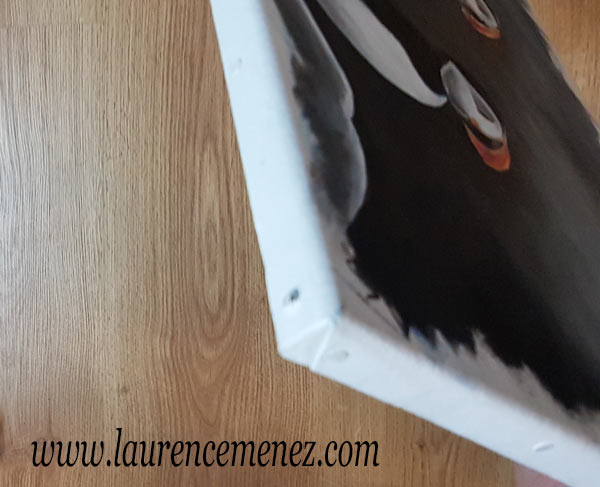 Macareux sur fond noir, peinture à l'huile sur toile, Laurence Menez Artiste-peintre