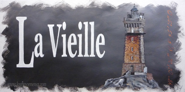 Phare de la vieille sur fond noir, peinture à l'huile sur toile, Laurence Menez Artiste-peintre