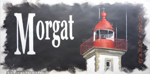 Phare de Morgat sur fond noir, peinture à l'huile sur toile, Laurence Menez Artiste-peintre