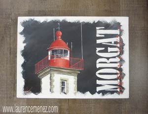 Phare de Morgat sur fond noir, peinture à l'huile sur toile, Laurence Menez Artiste-peintre