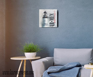 Phare d'Ar-men sur fond blanc, peinture à l'huile sur toile, Laurence Menez Artiste-peintre