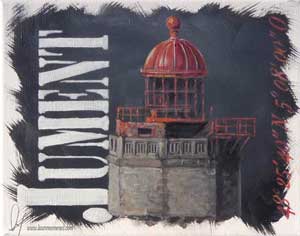 Phare de la Jument - Ouessant - sur fond noir, peinture à l'huile sur toile, Laurence Menez Artiste-peintre