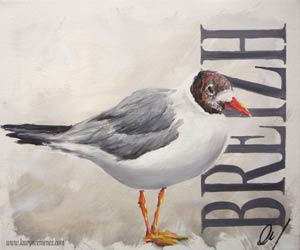 Mouette sur fond blanc, peinture à l'huile sur toile, Laurence Menez Artiste-peintre