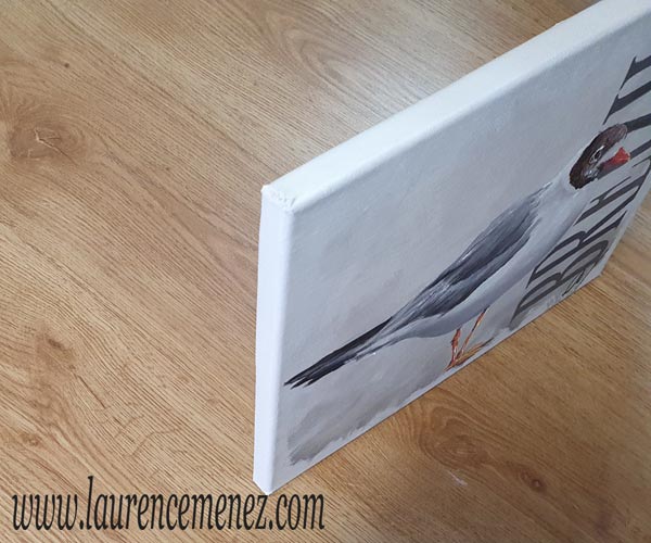 Mouette sur fond blanc, peinture à l'huile sur toile, Laurence Menez Artiste-peintre