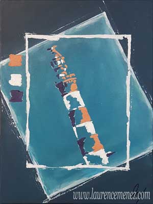 Phare du Créac'h sur fond bleu, peinture à l'huile sur toile, Laurence Menez Artiste-peintre