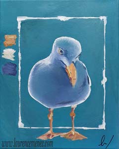 Goéland sur fond bleu, peinture à l'huile sur toile, Laurence Menez Artiste-peintre