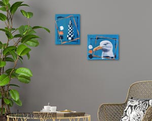 Tourelle de la Perdrix teintes blanches, bleues, peinture à l'huile sur toile, Laurence Menez Artiste-peintre